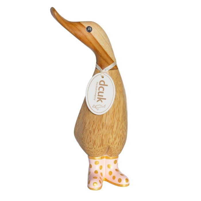 DCUK Natural Finish Duckling with Pastel and Gold Spotty Welly Boots-Pink-1